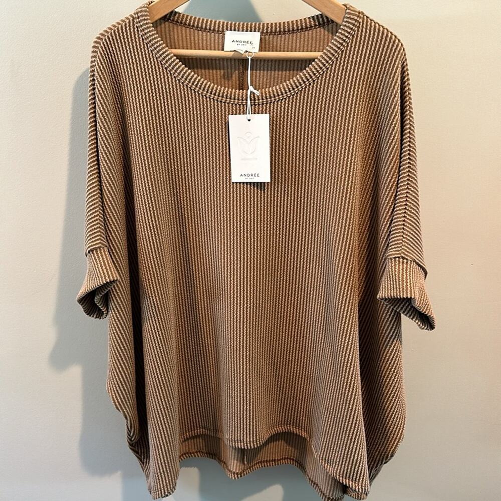 Andree by Unit M/L Mocha Oversized Ribbed Dolman Tunic